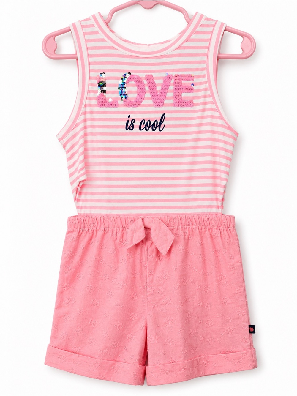 Limited Too Girls Pink Striped “LOVE Is Cool” Romper Shorts Set Size 5